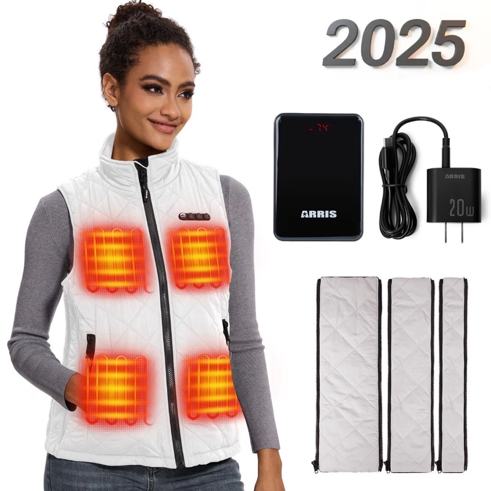 ARRIS White Heated Quilted Vest for Women